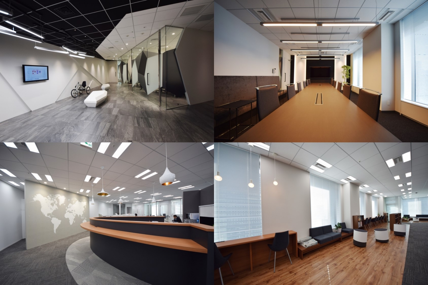オフィスデザイン実績～幾何学的な直線の多様と透過性を持たせたオフィス					