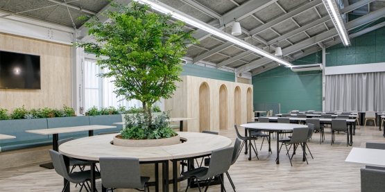 オフィスデザイン事例|未来につながる様々な働き方ができる食堂『VISTA』